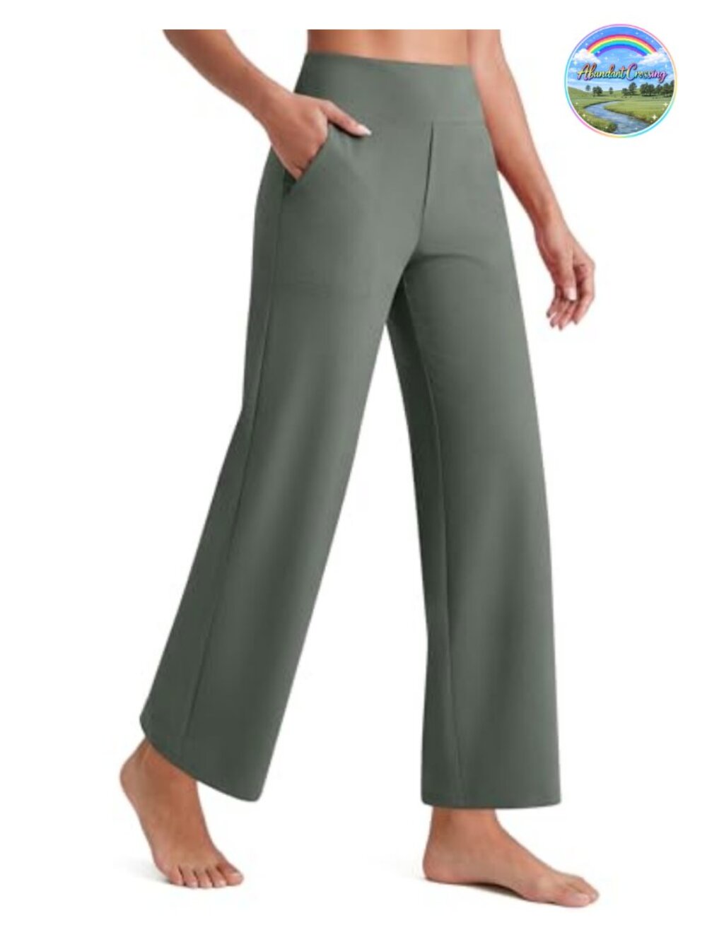 Wide Leg Ankle Yoga Pants with Pockets Stretch High Rise Petite